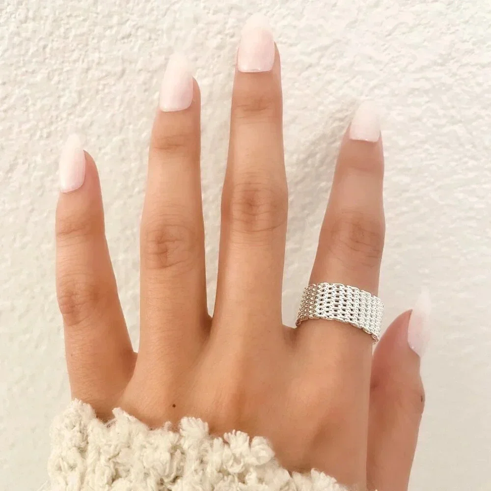 925 Sterling Silver Mesh Ring Weave Ring Woven Ring Band Everyday Ring - Picture 6 of 8